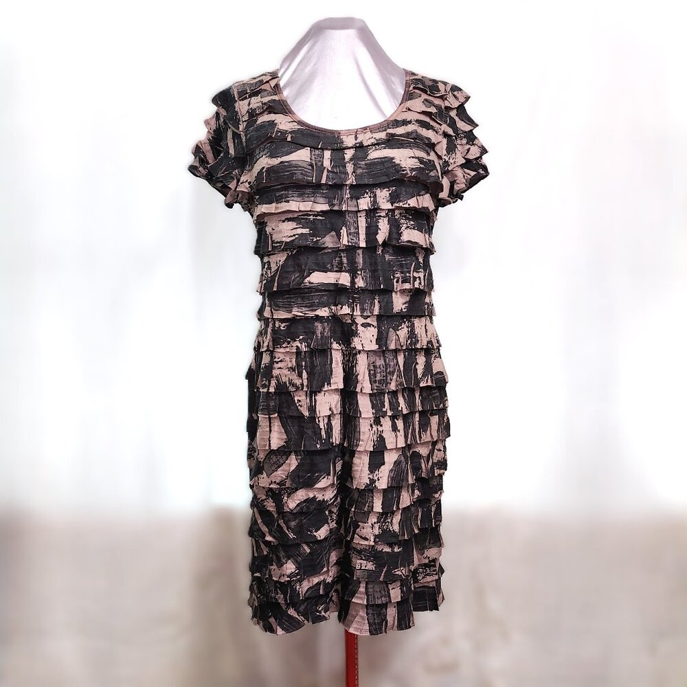 Brown & Black Scoop Necked Ruffled Tiered Dress